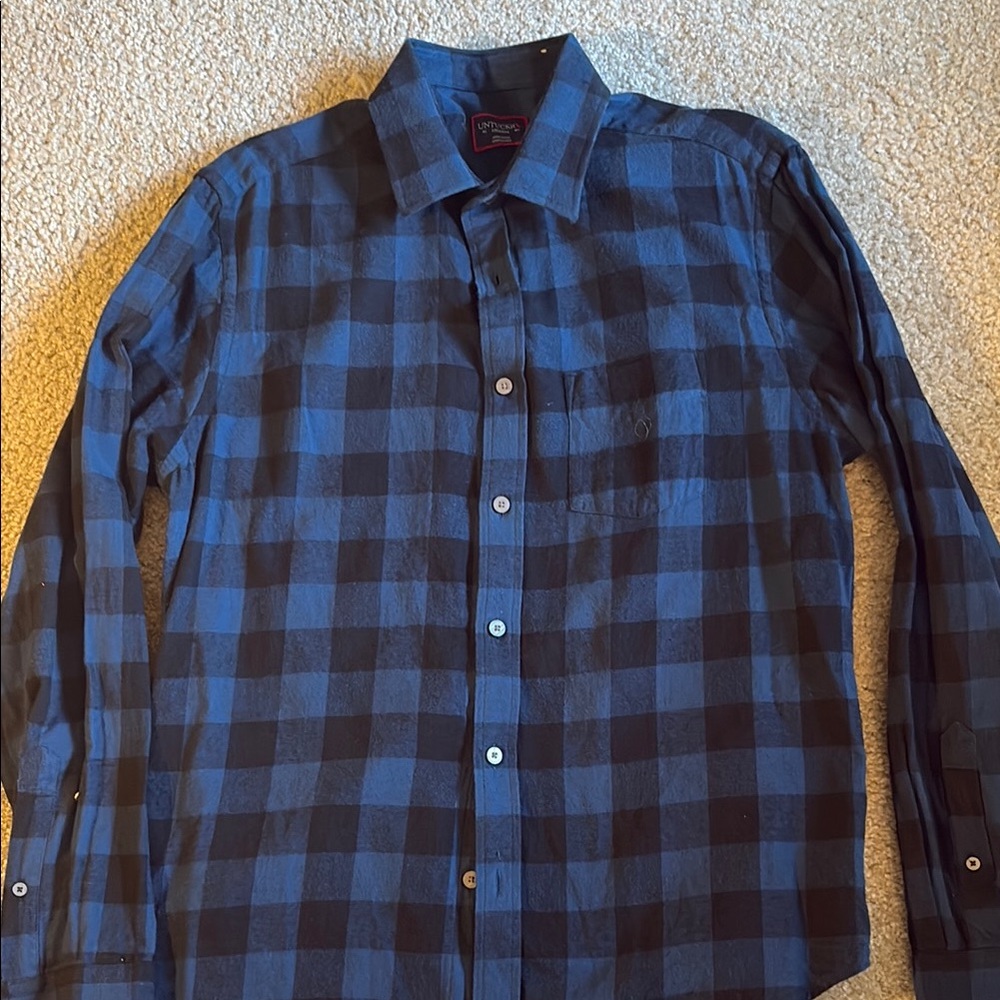 Men's Blue and Black Checkered Shirt